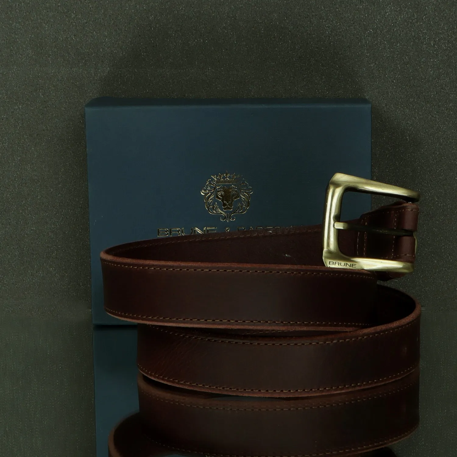 12 Gauge Shell Design Casual Belt Dark Brown Leather With Smokey Finsh Gold Buckle