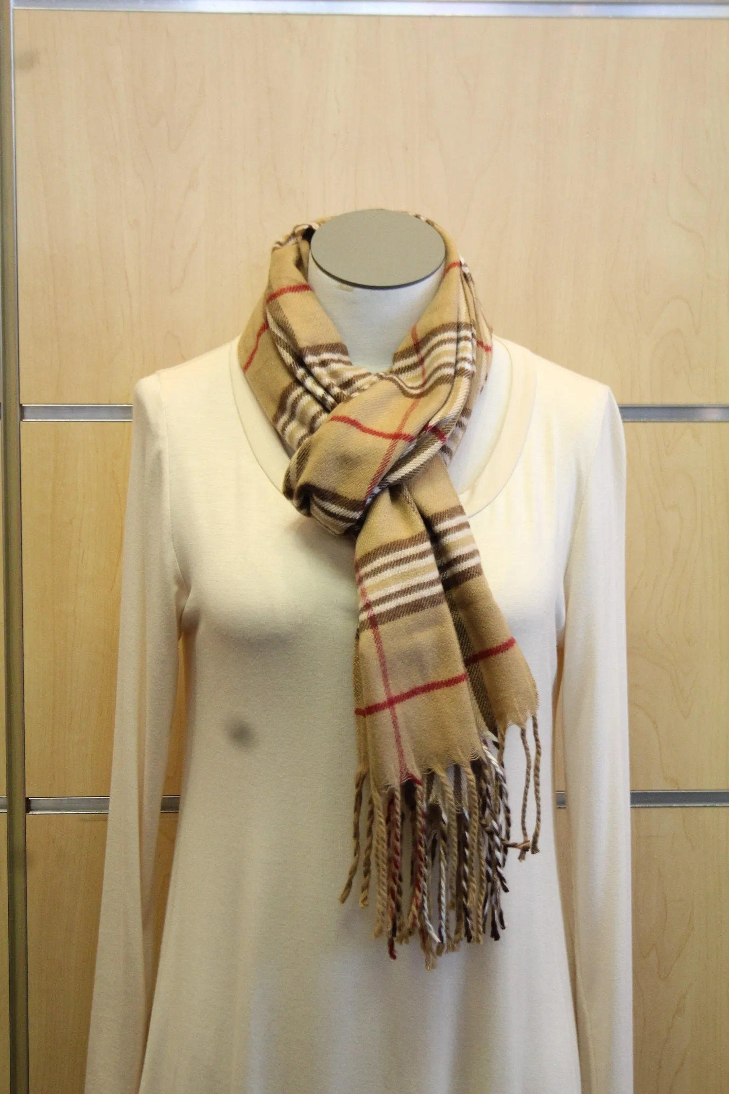 ADO | Cashmere Wrap Scarf Plaid Brown & Red