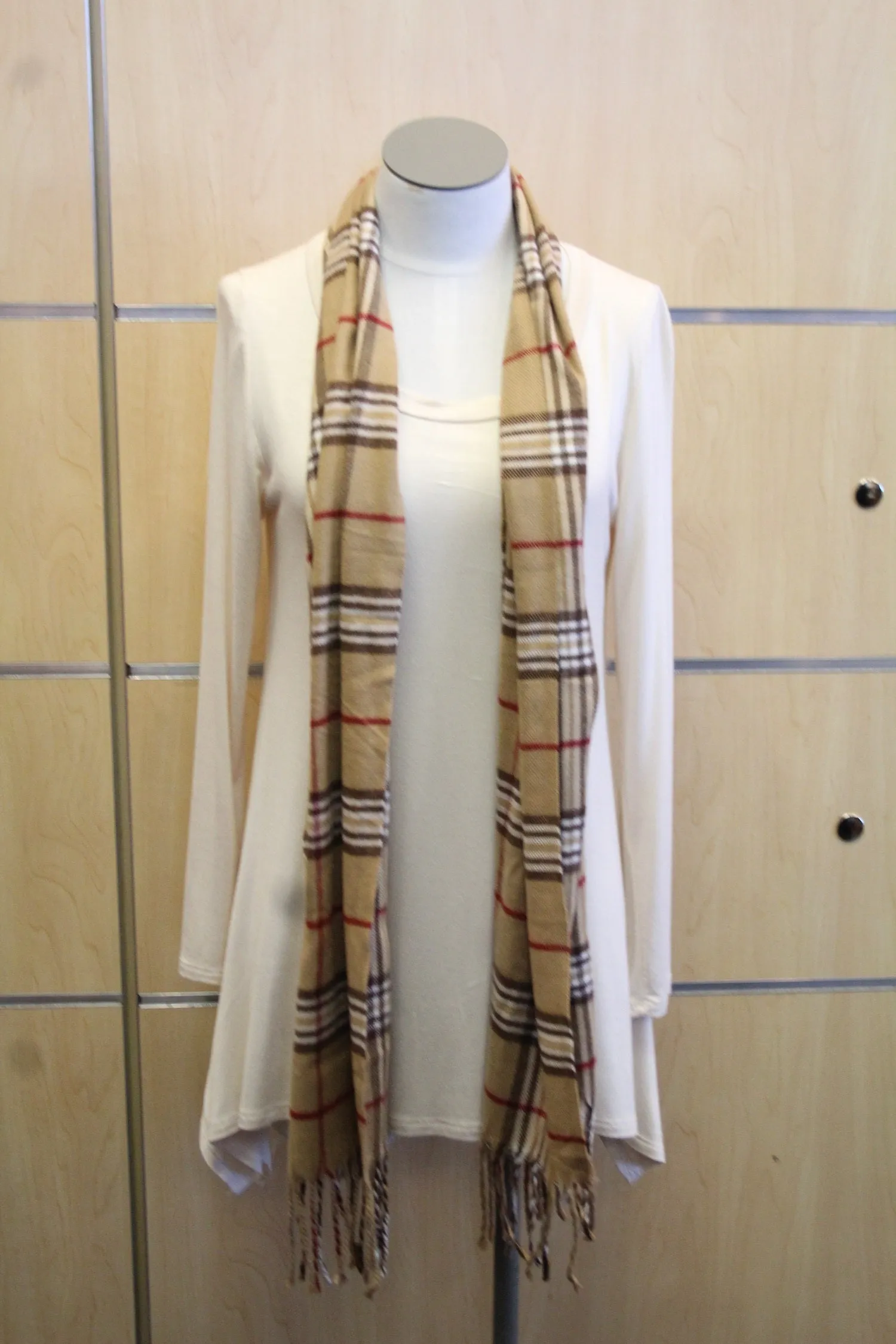 ADO | Cashmere Wrap Scarf Plaid Brown & Red