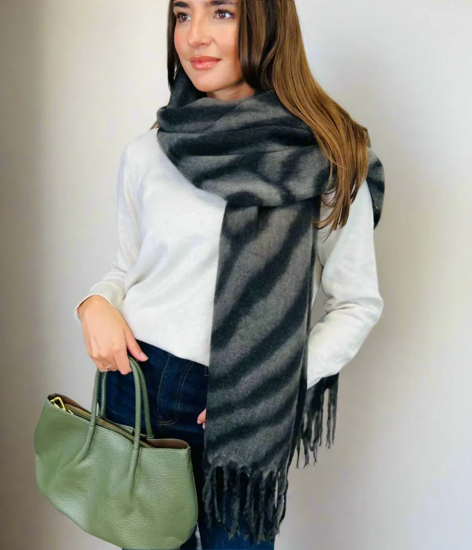 Black Zebra Cashmere Blend Blanket Scarf
