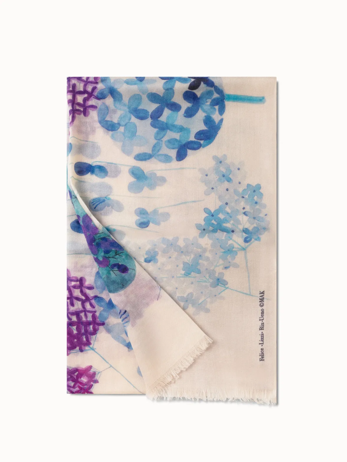 Cashmere Scarf with Denim Blossom Print