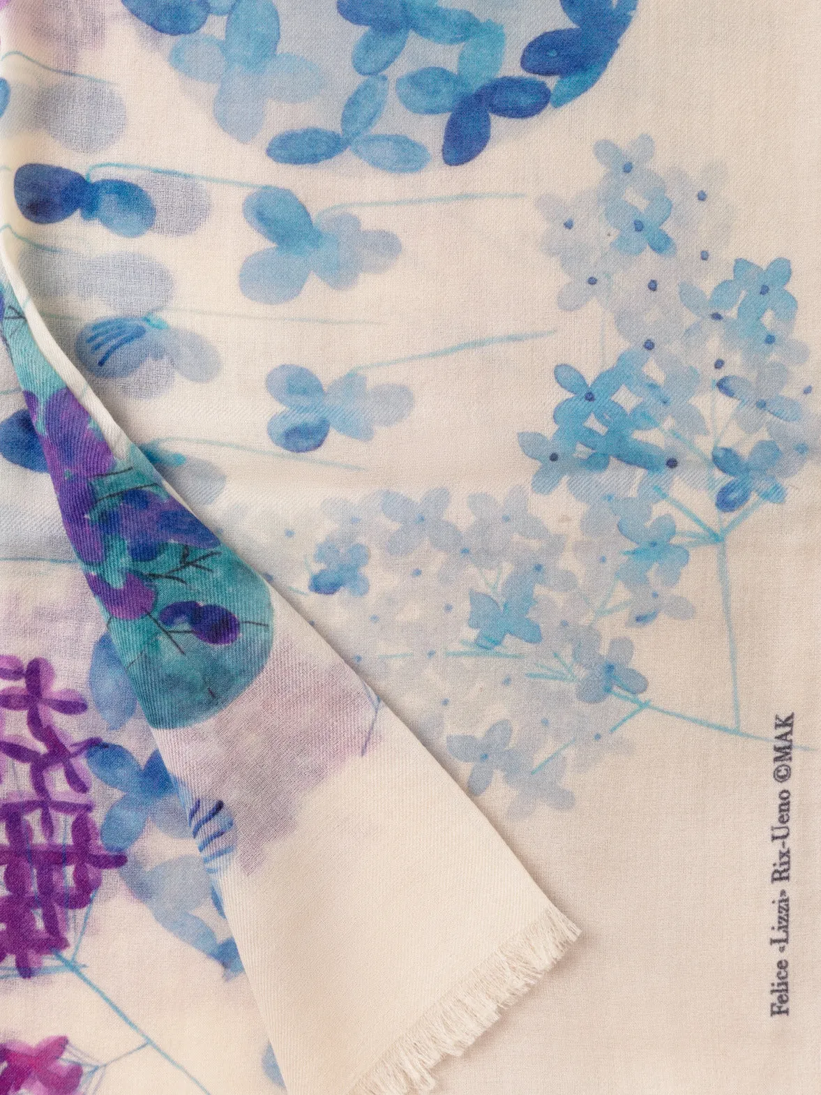 Cashmere Scarf with Denim Blossom Print