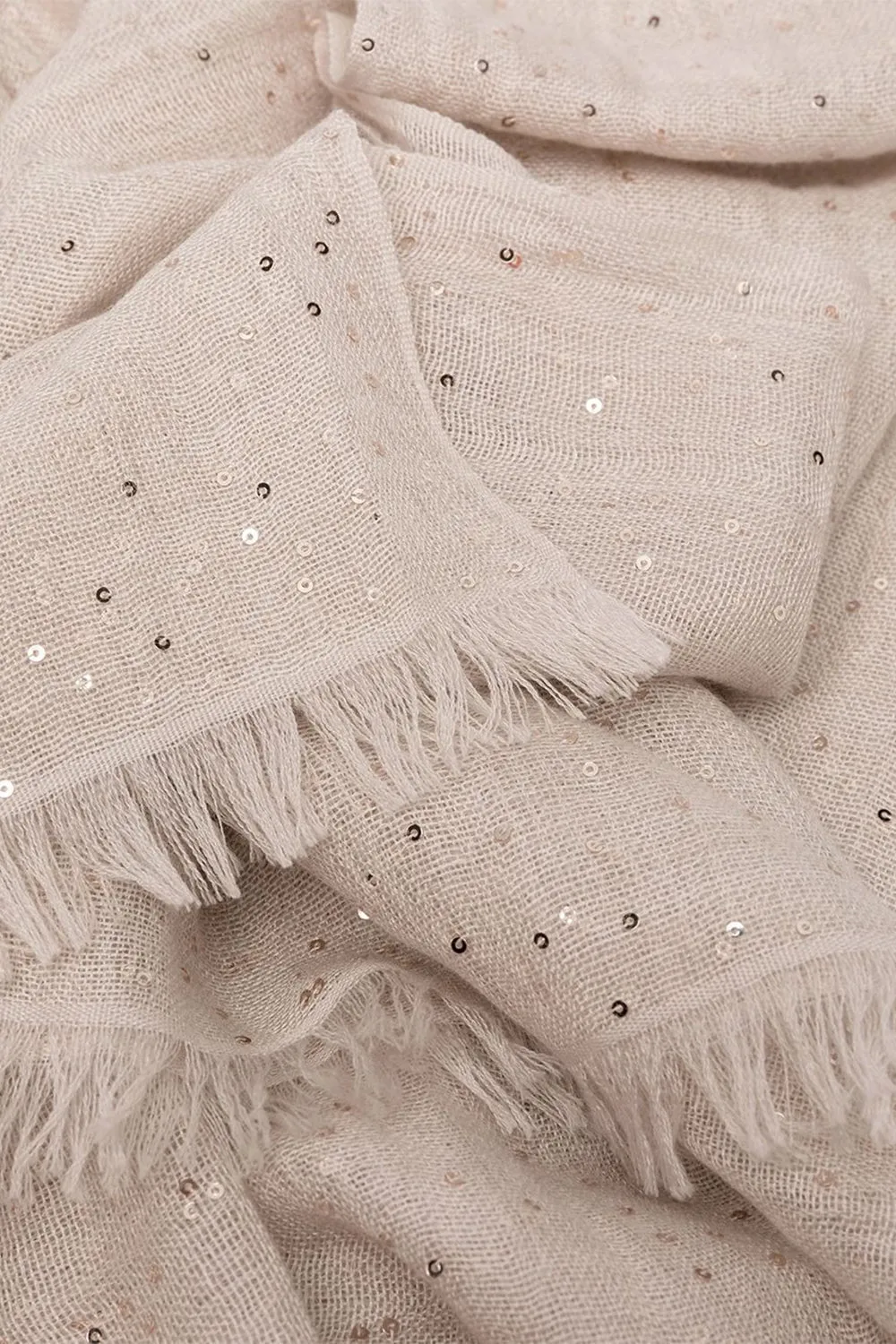 Cashmere Silk Pailette Scarf - Almond Butter