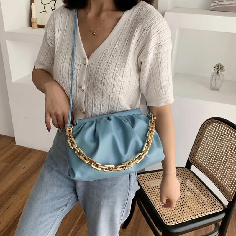 Christmas Gift Thick Chain Crossbody Shoulder Bag Luxury Handbag Women Bags Designer Leather Clutches Retro Cloud Pouch Bag Women Totes Bag