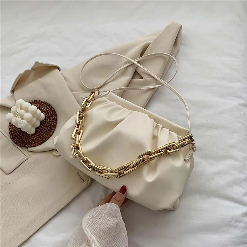 Christmas Gift Thick Chain Crossbody Shoulder Bag Luxury Handbag Women Bags Designer Leather Clutches Retro Cloud Pouch Bag Women Totes Bag