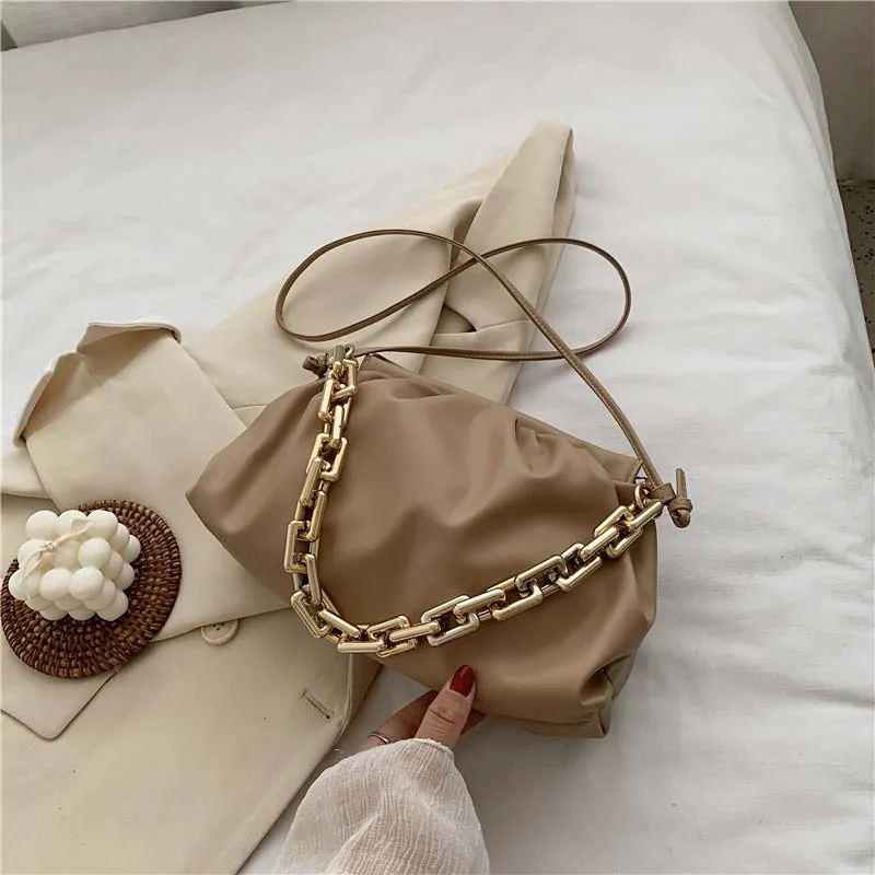 Christmas Gift Thick Chain Crossbody Shoulder Bag Luxury Handbag Women Bags Designer Leather Clutches Retro Cloud Pouch Bag Women Totes Bag
