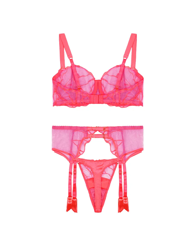 Cleo Luxury Balcony Bra, Strap Thong and Suspender Belt