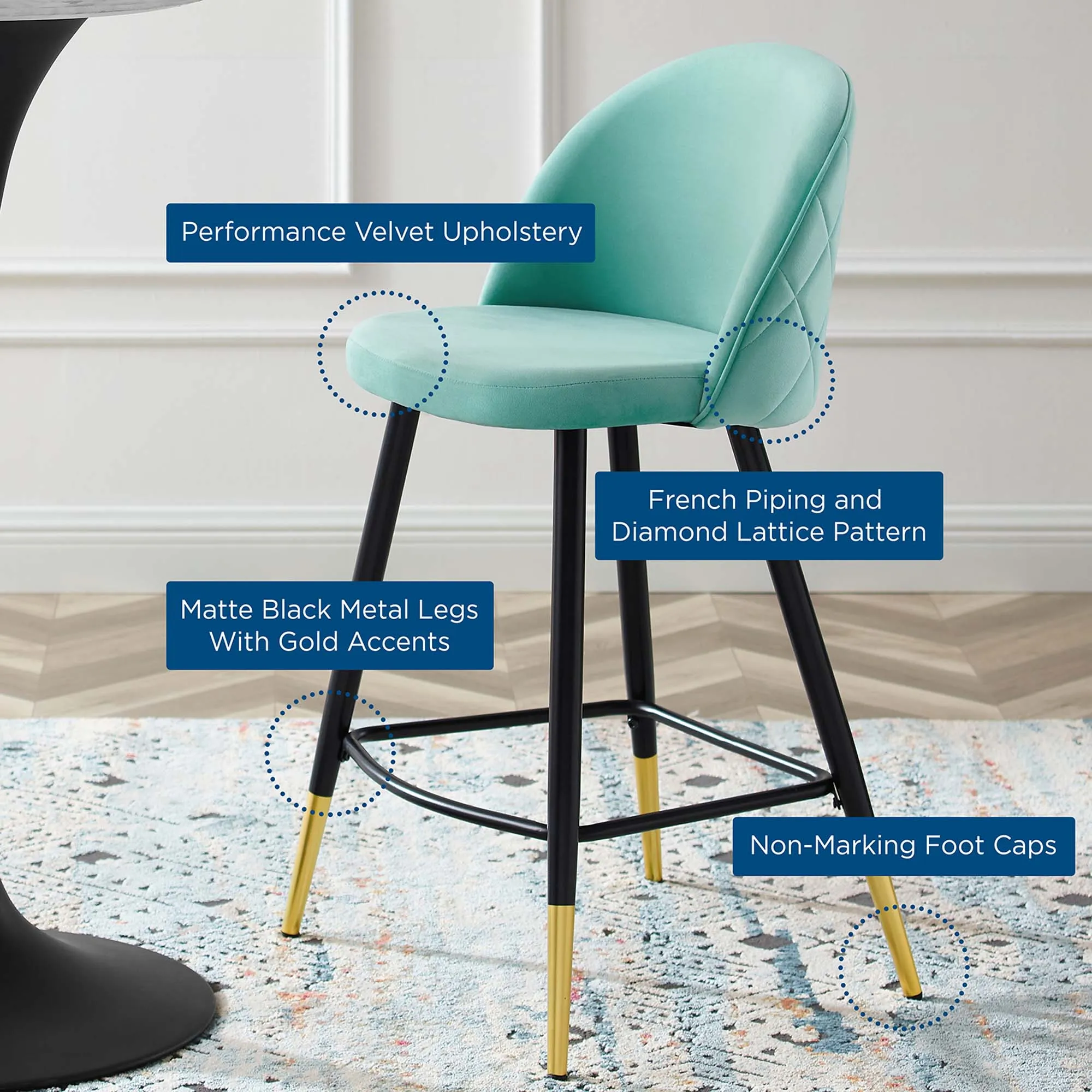 Cordial Performance Velvet Counter Stools Set of 2 by Modway