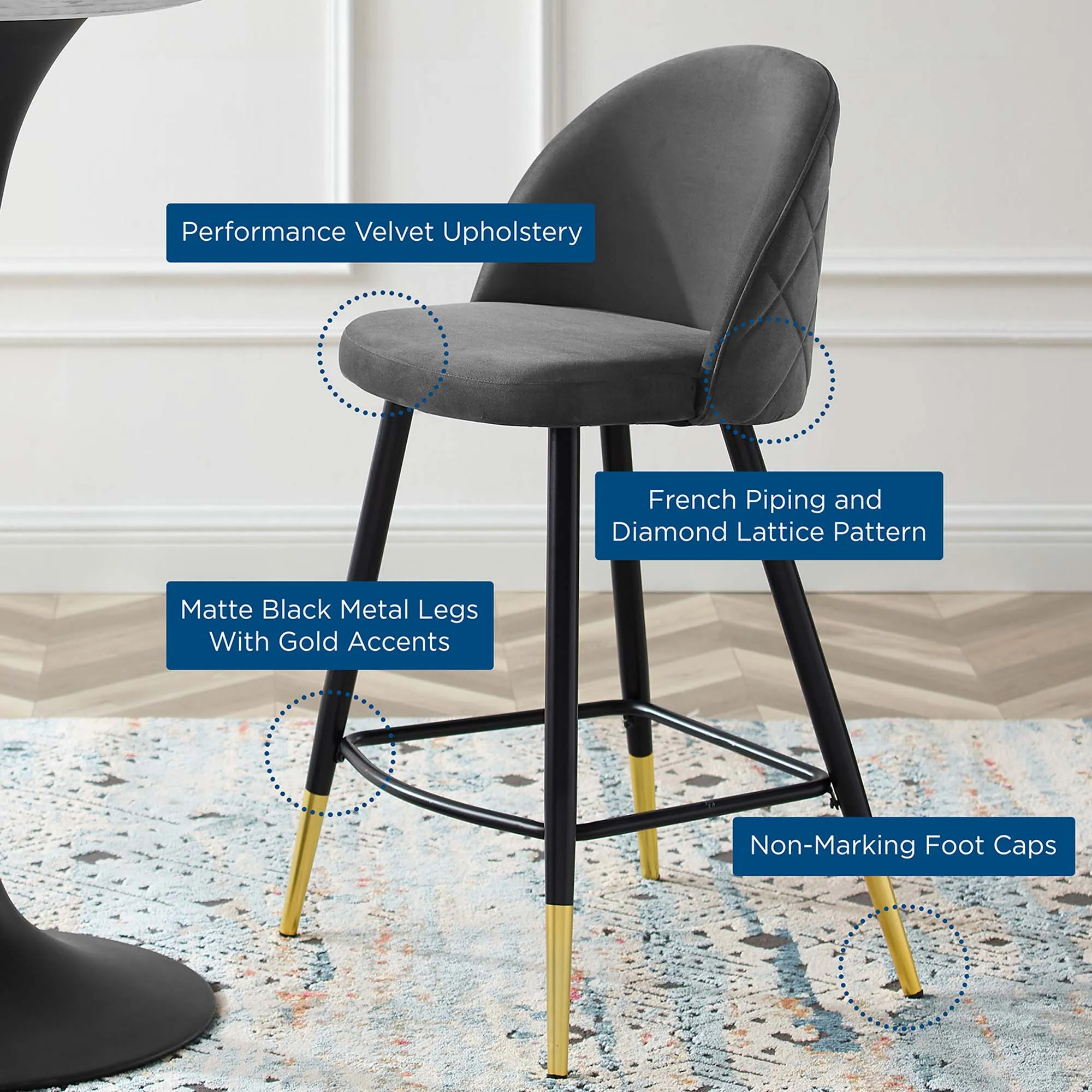 Cordial Performance Velvet Counter Stools Set of 2 by Modway
