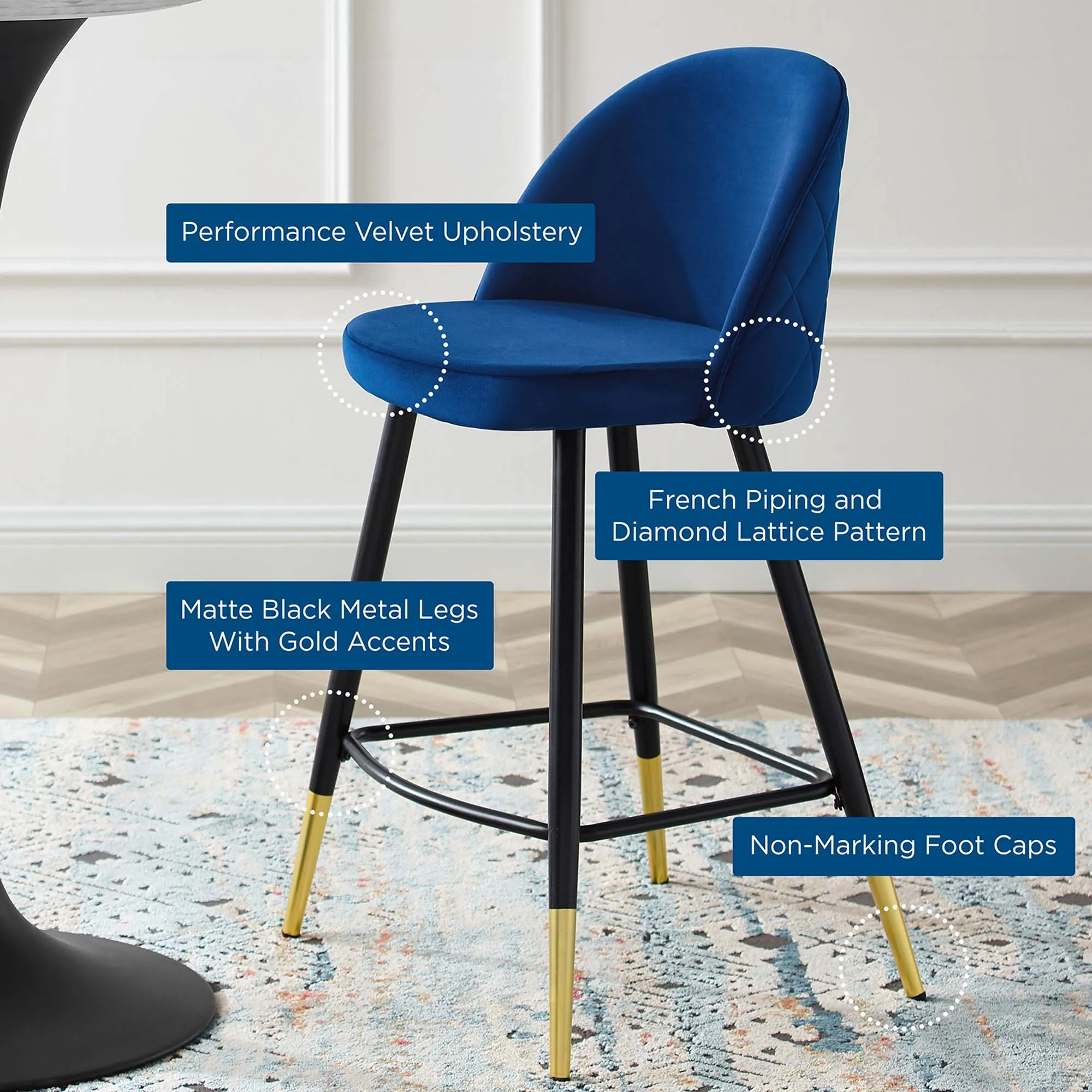 Cordial Performance Velvet Counter Stools Set of 2 by Modway