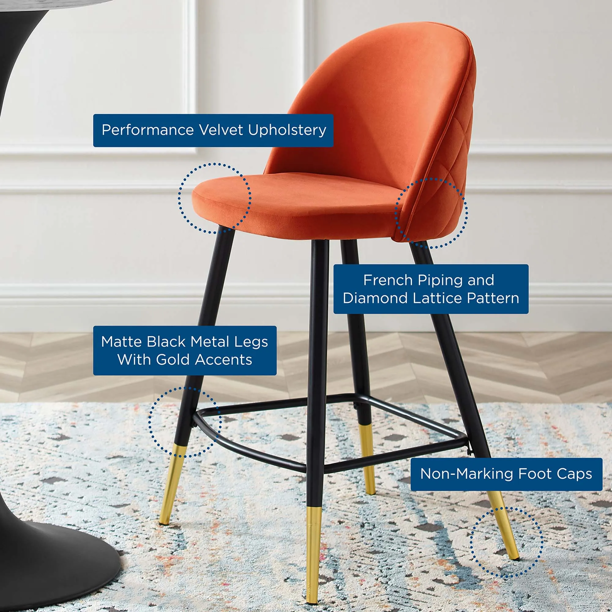 Cordial Performance Velvet Counter Stools Set of 2 by Modway