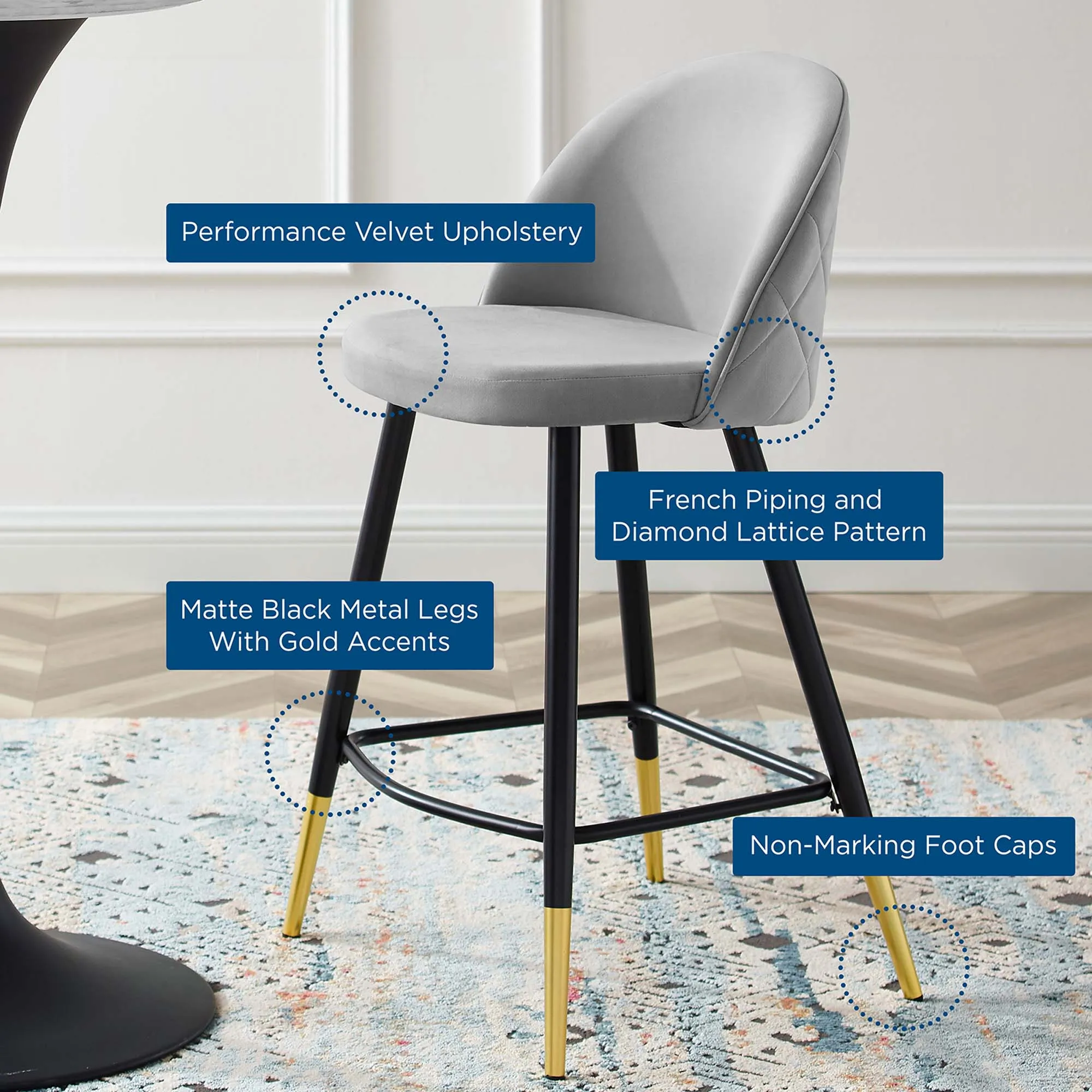 Cordial Performance Velvet Counter Stools Set of 2 by Modway