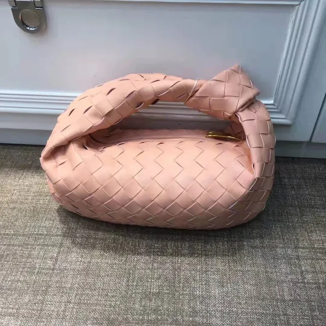 Cow leather woven totes bag semi circular leather Croissant bag