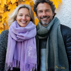 Custom Super Soft Warm Scarf with Embroidered Birth Flower and Text Personalized Fashion Accessory Birthday Christmas Gift for Couple Family
