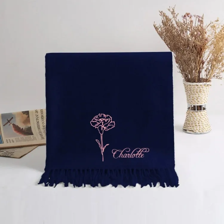 Custom Super Soft Warm Scarf with Embroidered Birth Flower and Text Personalized Fashion Accessory Birthday Christmas Gift for Couple Family