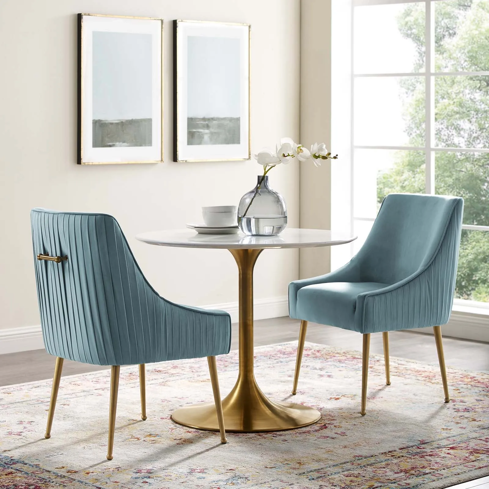 Discern Pleated Back Upholstered Performance Velvet Dining Chair Set of 2 by Modway