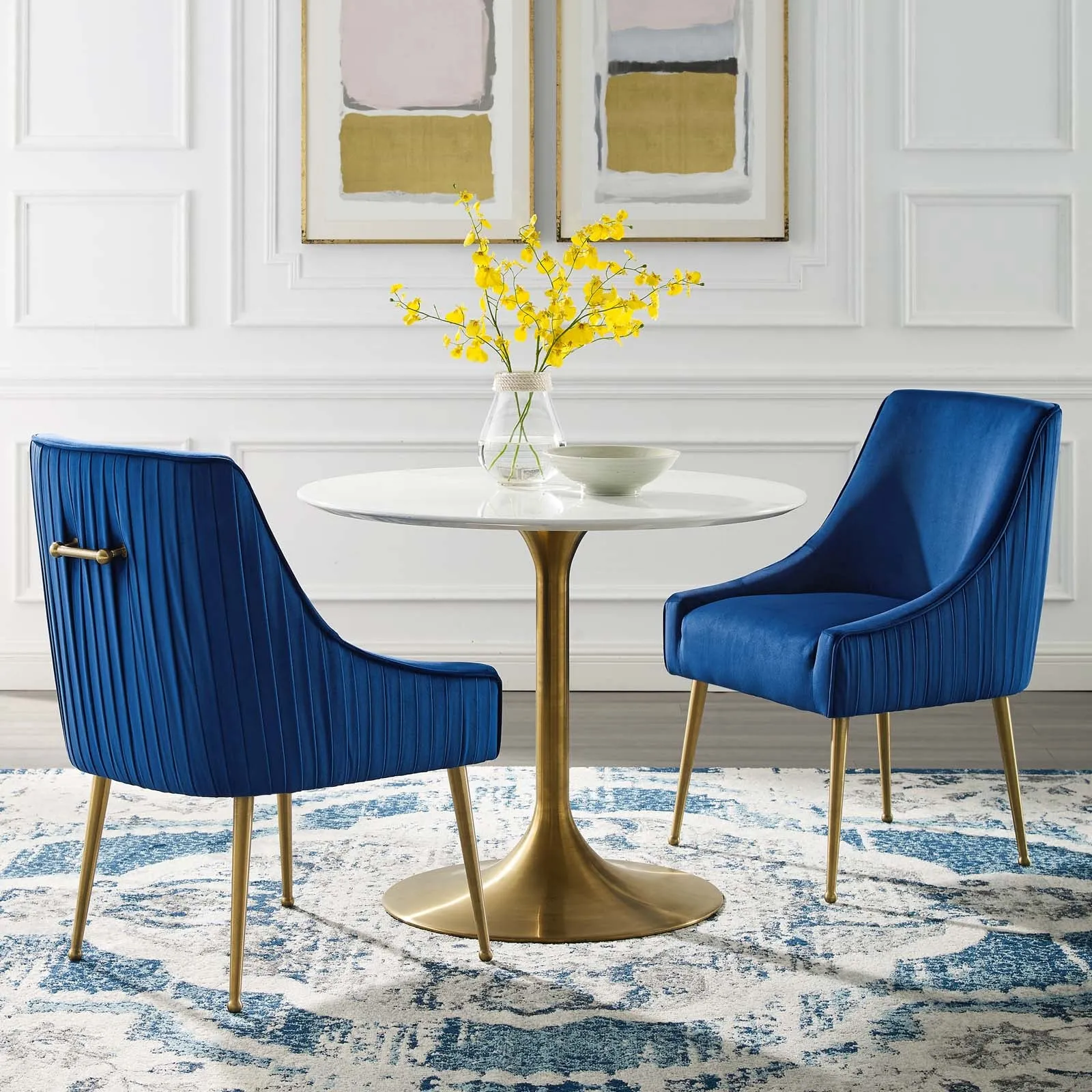 Discern Pleated Back Upholstered Performance Velvet Dining Chair Set of 2 by Modway