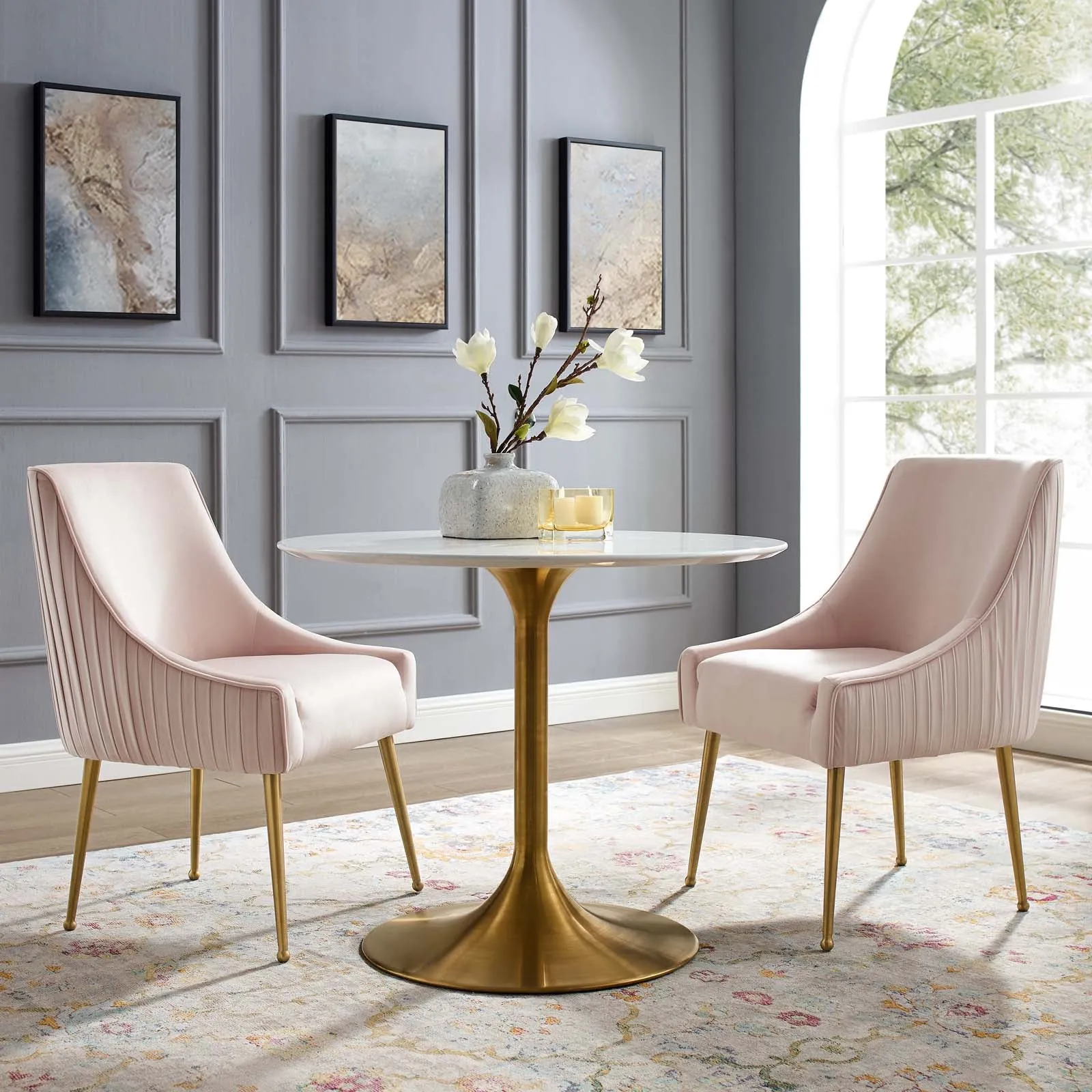 Discern Pleated Back Upholstered Performance Velvet Dining Chair Set of 2 by Modway