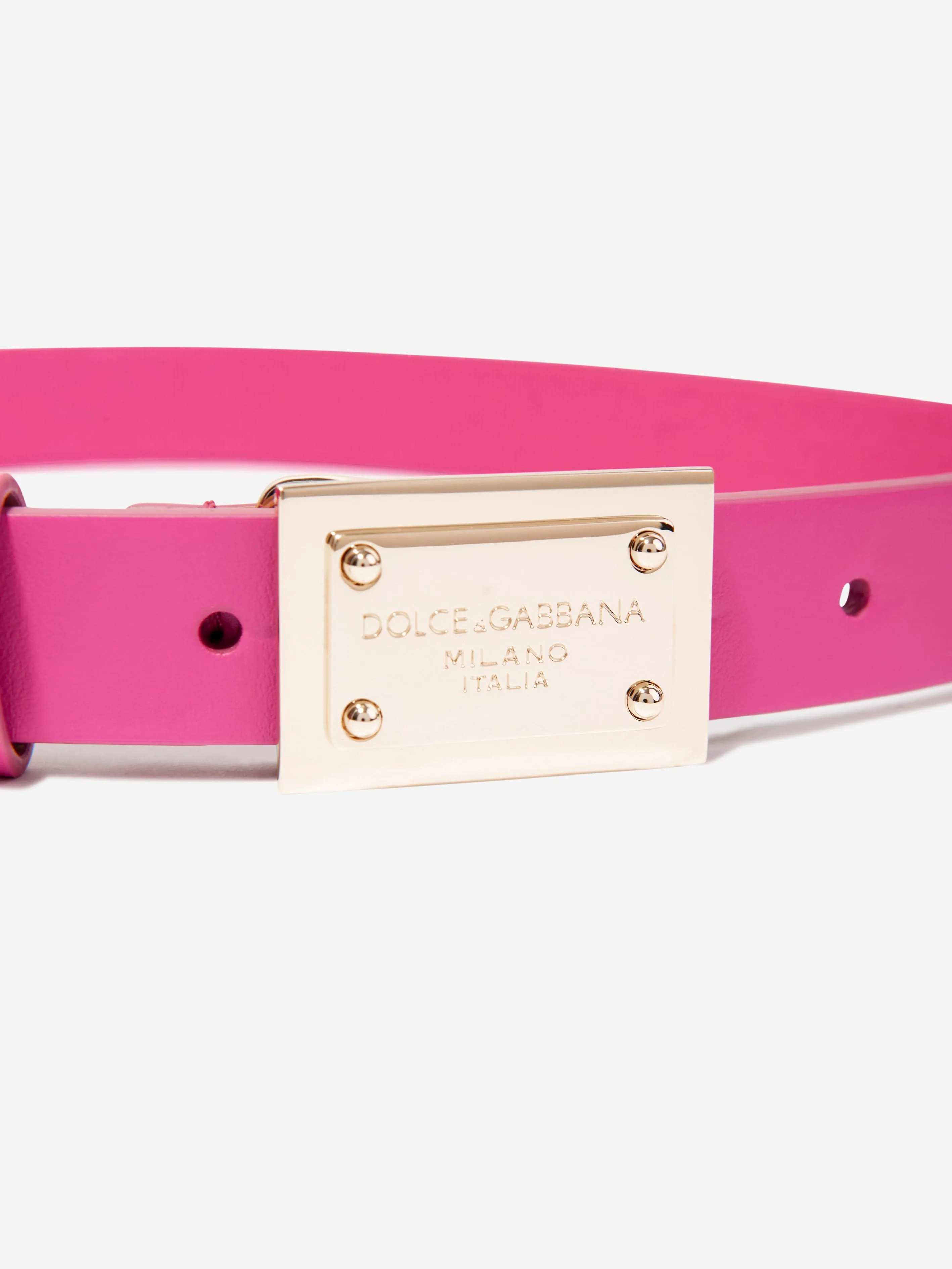 Dolce & Gabbana Girls Leather Branded Belt in Pink