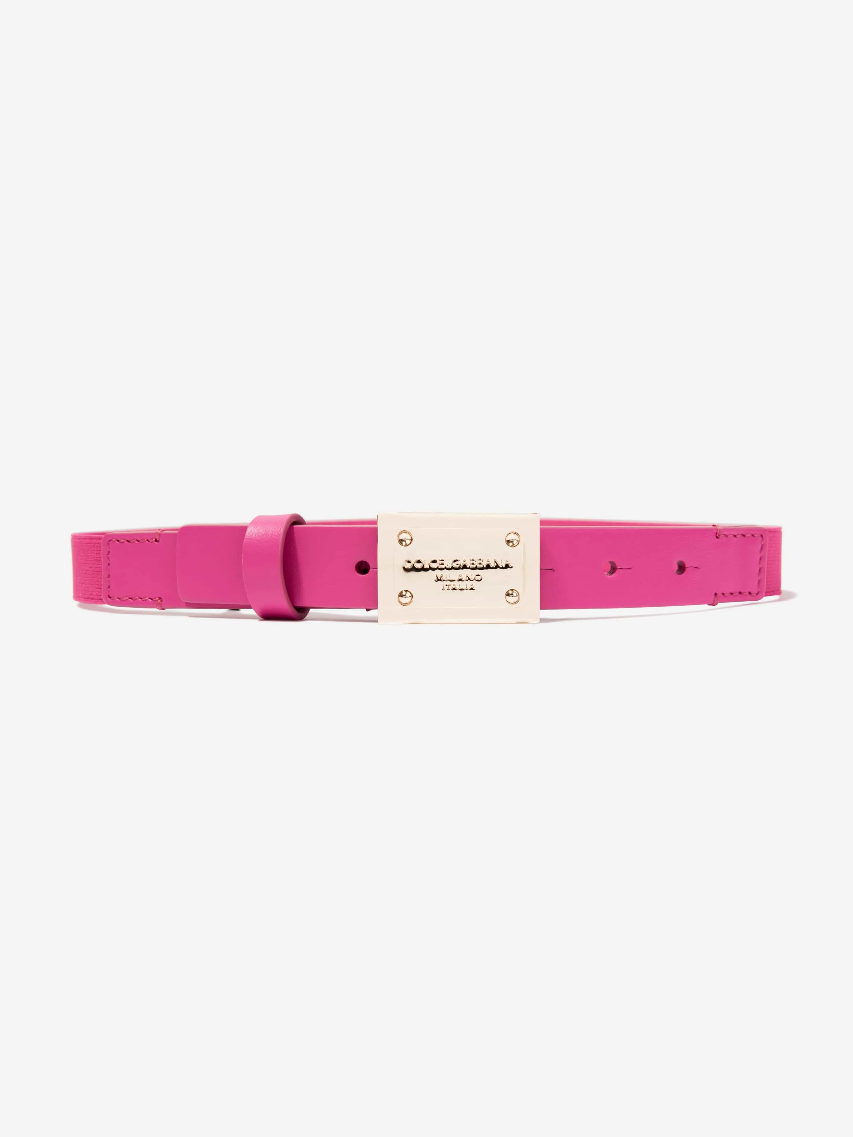 Dolce & Gabbana Girls Leather Branded Belt in Pink