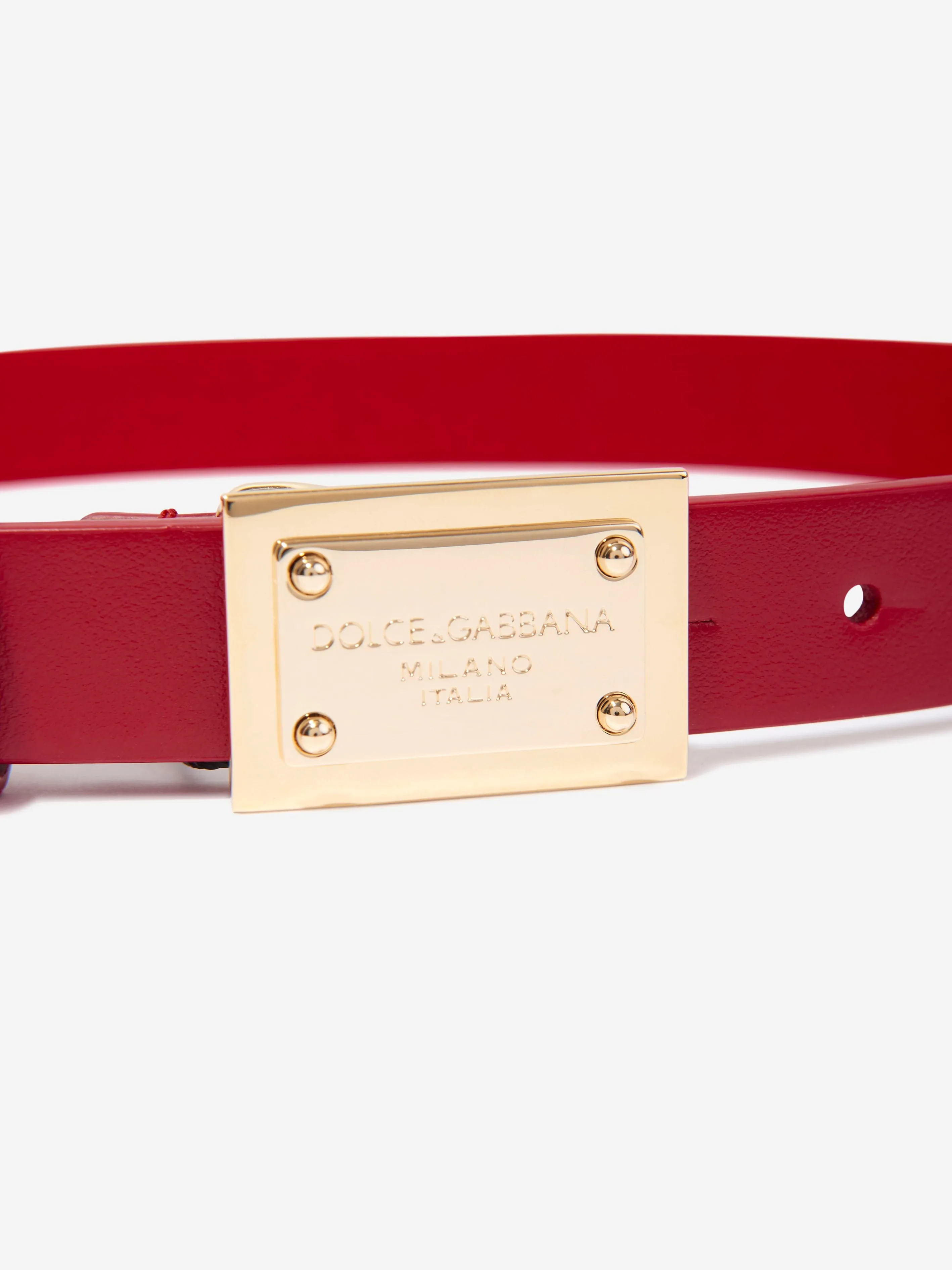 Dolce & Gabbana Girls Leather Branded Belt in Red
