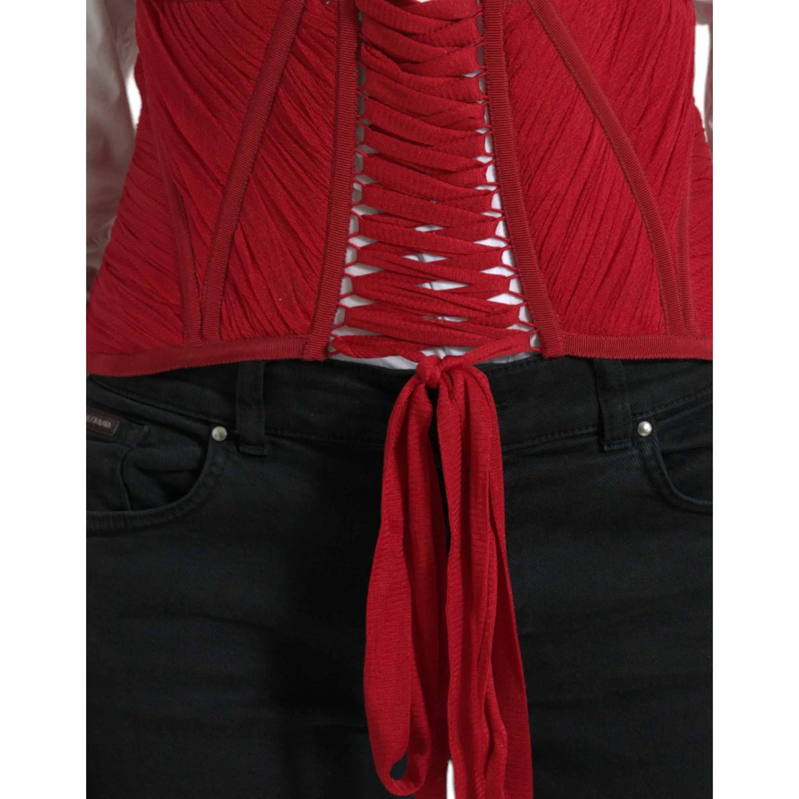 Dolce & Gabbana Silk Corset Waist Belt in Fiery Red