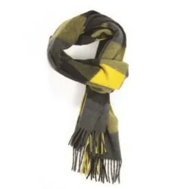 Grey, Black & Yellow Block Check Cashmere Scarf