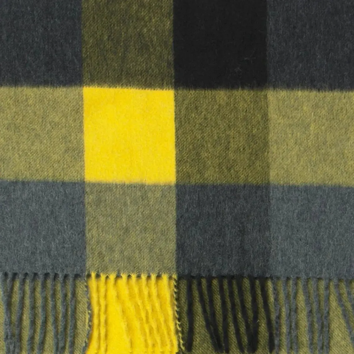Grey, Black & Yellow Block Check Cashmere Scarf