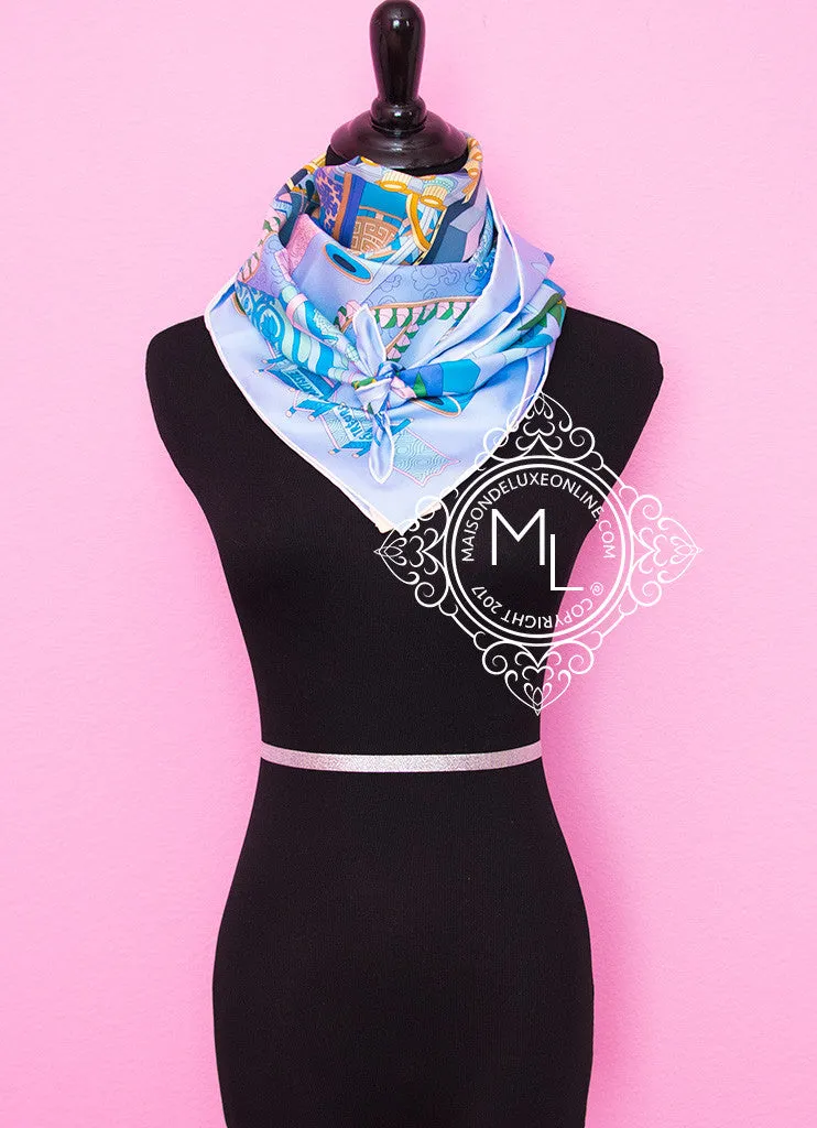 Hermes Ciel Rose Twill Silk 90 cm Les tresors d'un Artiste Scarf