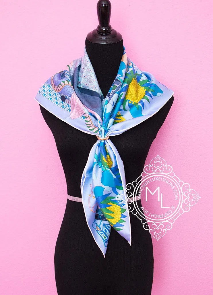 Hermes Ciel Rose Twill Silk 90 cm Les tresors d'un Artiste Scarf