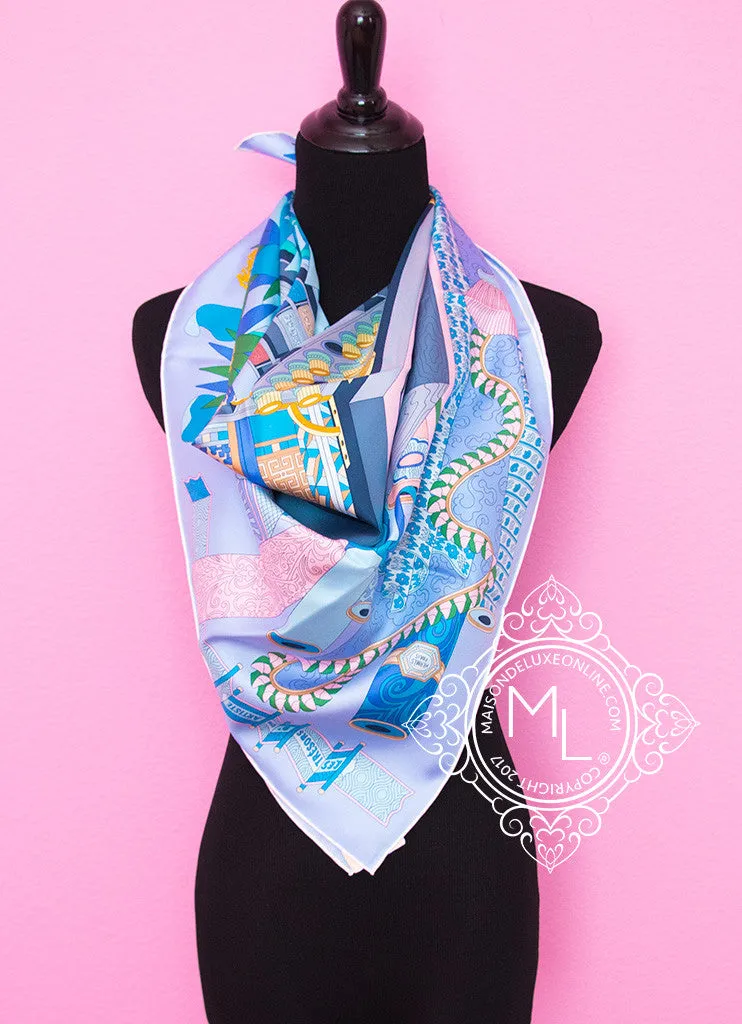 Hermes Ciel Rose Twill Silk 90 cm Les tresors d'un Artiste Scarf