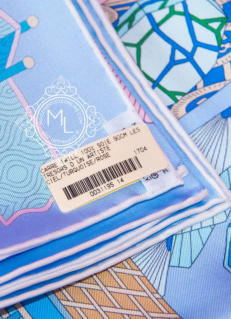 Hermes Ciel Rose Twill Silk 90 cm Les tresors d'un Artiste Scarf