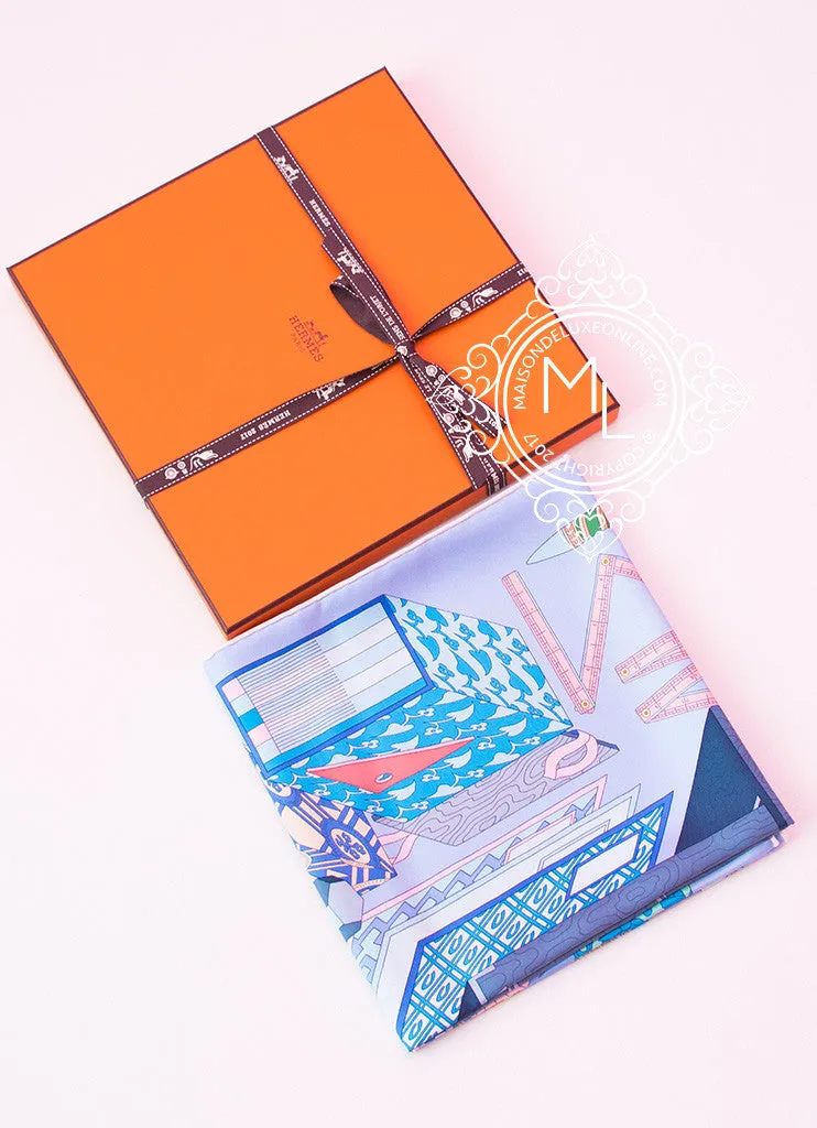 Hermes Ciel Rose Twill Silk 90 cm Les tresors d'un Artiste Scarf