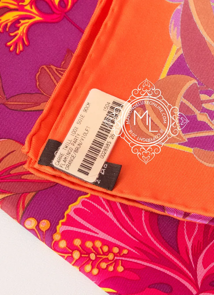Hermes Orange Twill Silk 90 cm Flamingo Party Scarf