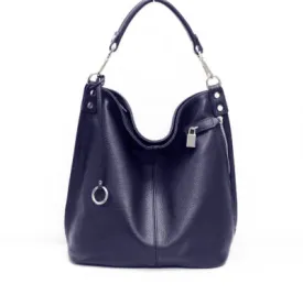 Italian Designer Leather Pocket Hobo Bag - Swolit Zeta- Navy LOW STOCK