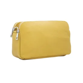 Italian Designer Leather Rectangular Triple Compartment Crossbody Mustard