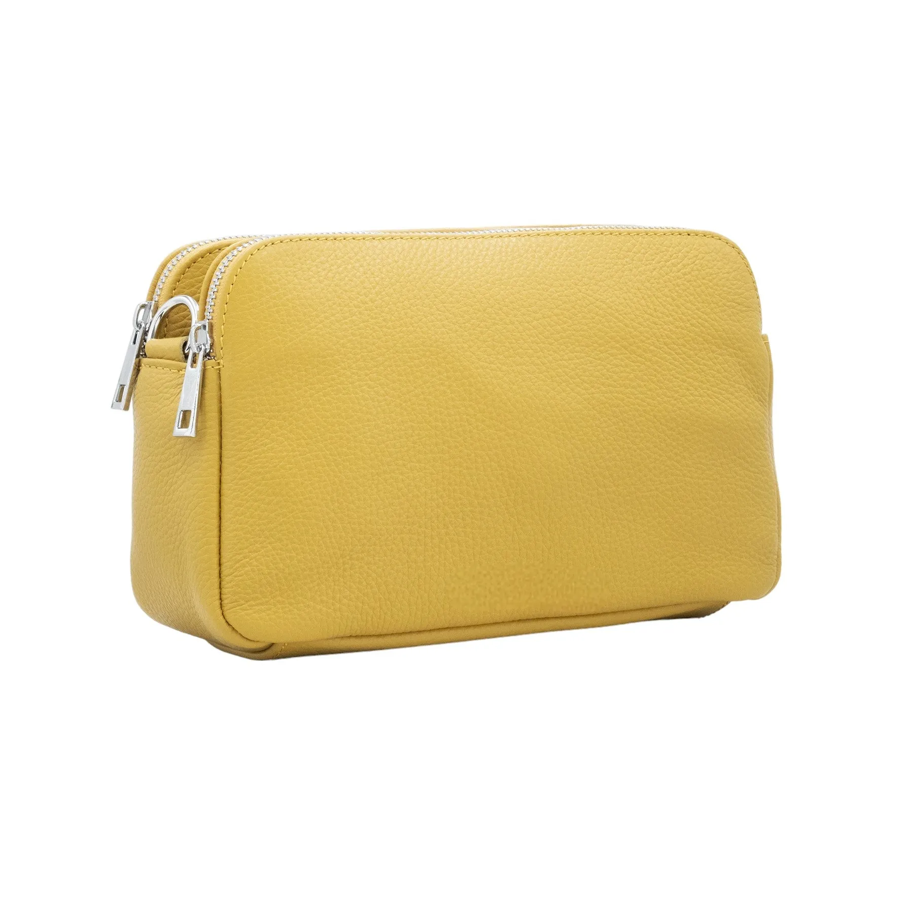 Italian Designer Leather Rectangular Triple Compartment Crossbody Mustard