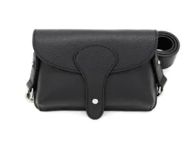 Italian Designer Soft Black Leather Small Crossbody Wide Strap Bag - Carina
