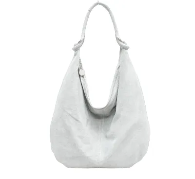 Italian Designer Suede Leather Slouchy Bag -Swolit Cosimo Light Grey