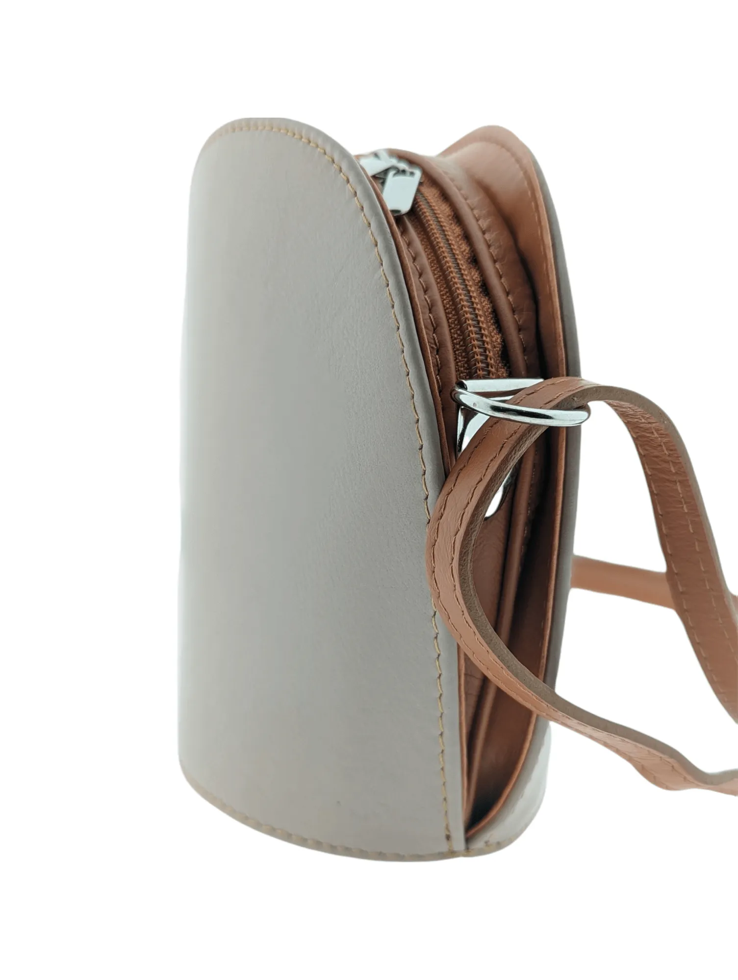 Italian Leather Crossbody Bag with Zip- Fresca- Nude