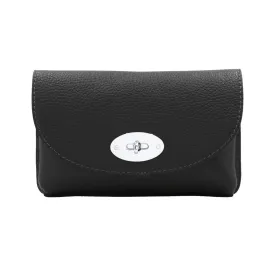 Italian Leather Mini Crossbody with Twistlock & Silver Chain Strap And Wide Strap Included Celia Black