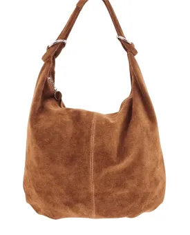 Italian Suede leather dark tan slouchy bag by Swolit