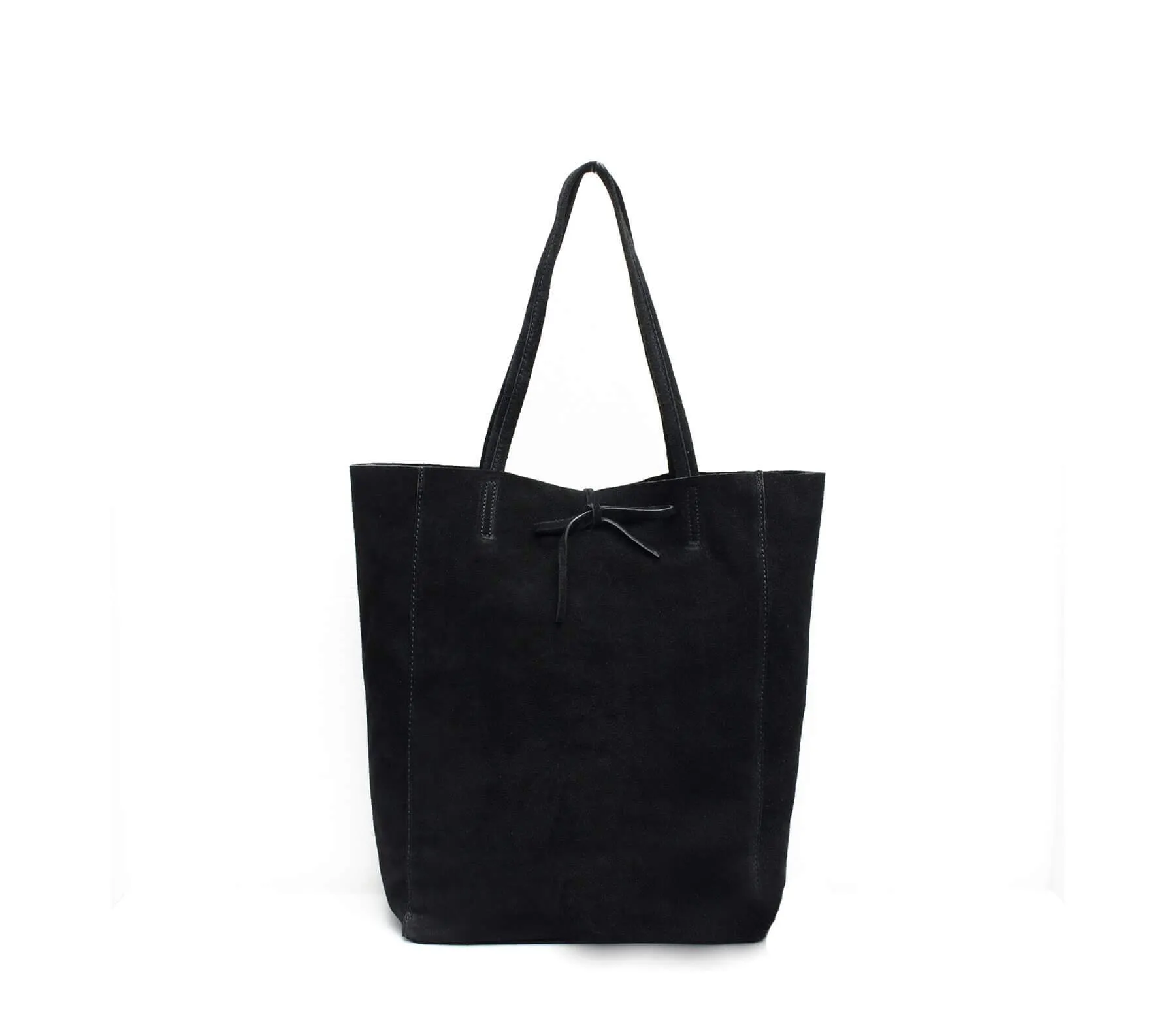 Italian Suede Leather Soft Tote Shopper Swolit Alessa Black