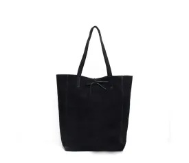 Italian Suede Leather Soft Tote Shopper Swolit Alessa Black