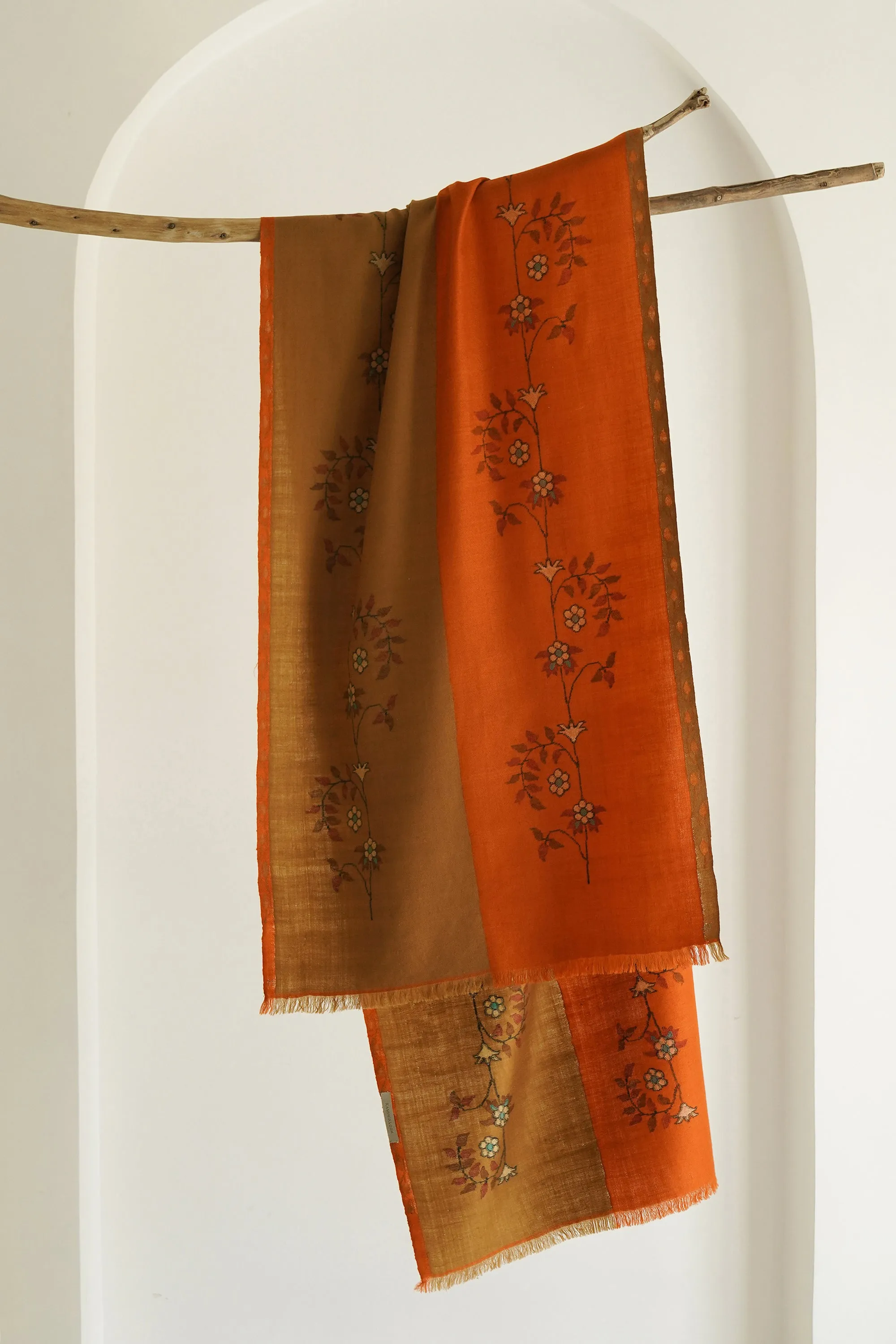 Kani Farwah Hand woven Cashmere Scarf Lacquer Tan