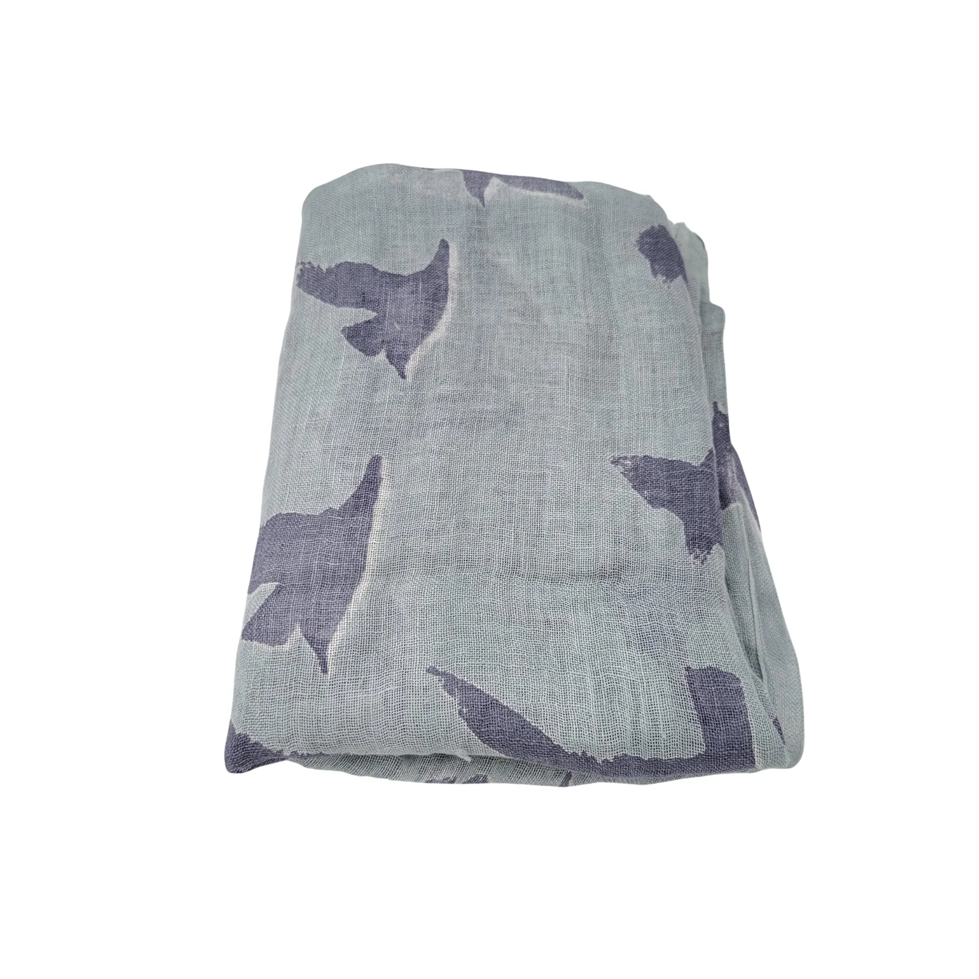 Linen Scarf Bird Aqua & Grey