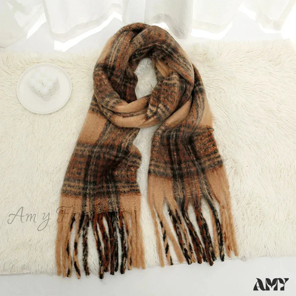 Luxury Plaid Cashmere Long Bandana Pashmina Scarf for Women