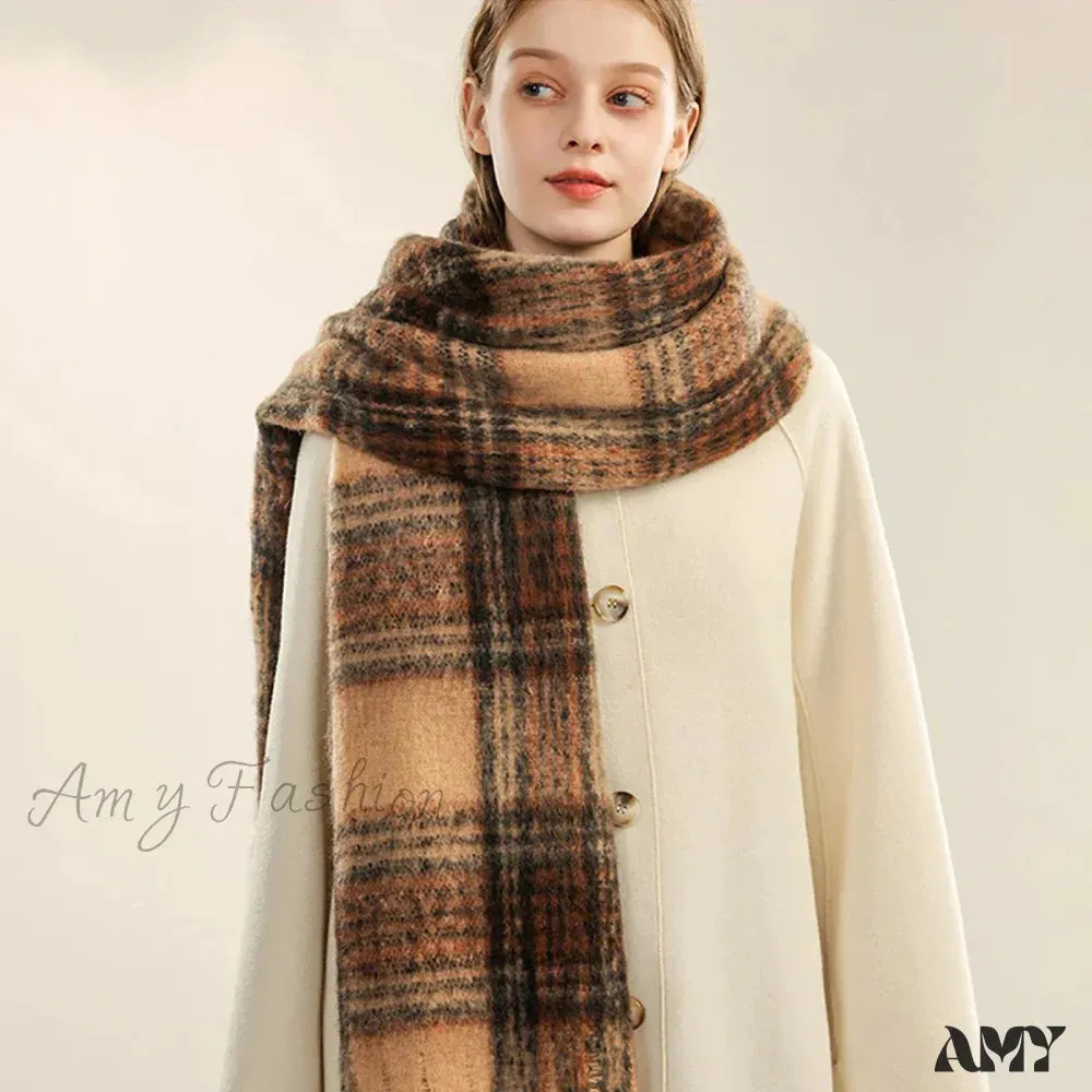 Luxury Plaid Cashmere Long Bandana Pashmina Scarf for Women