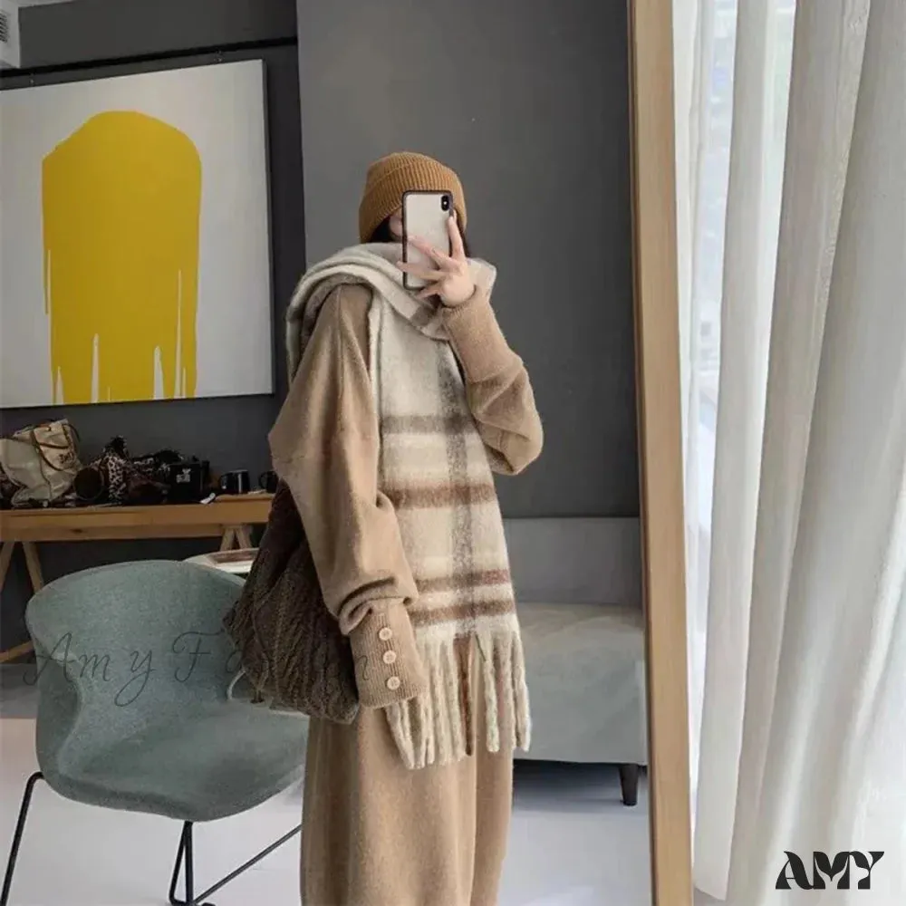 Luxury Plaid Cashmere Long Bandana Pashmina Scarf for Women