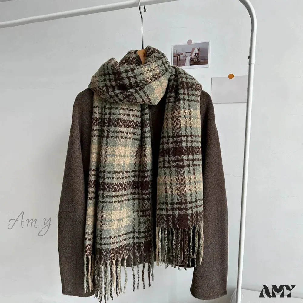 Luxury Plaid Cashmere Long Bandana Pashmina Scarf for Women